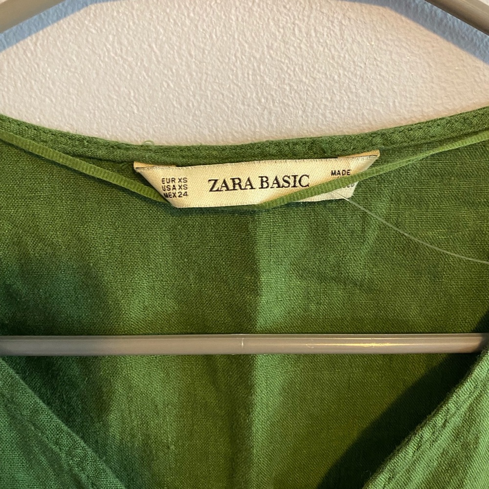 Zara Green V-Neck Top #120 - Picture 4 of 7